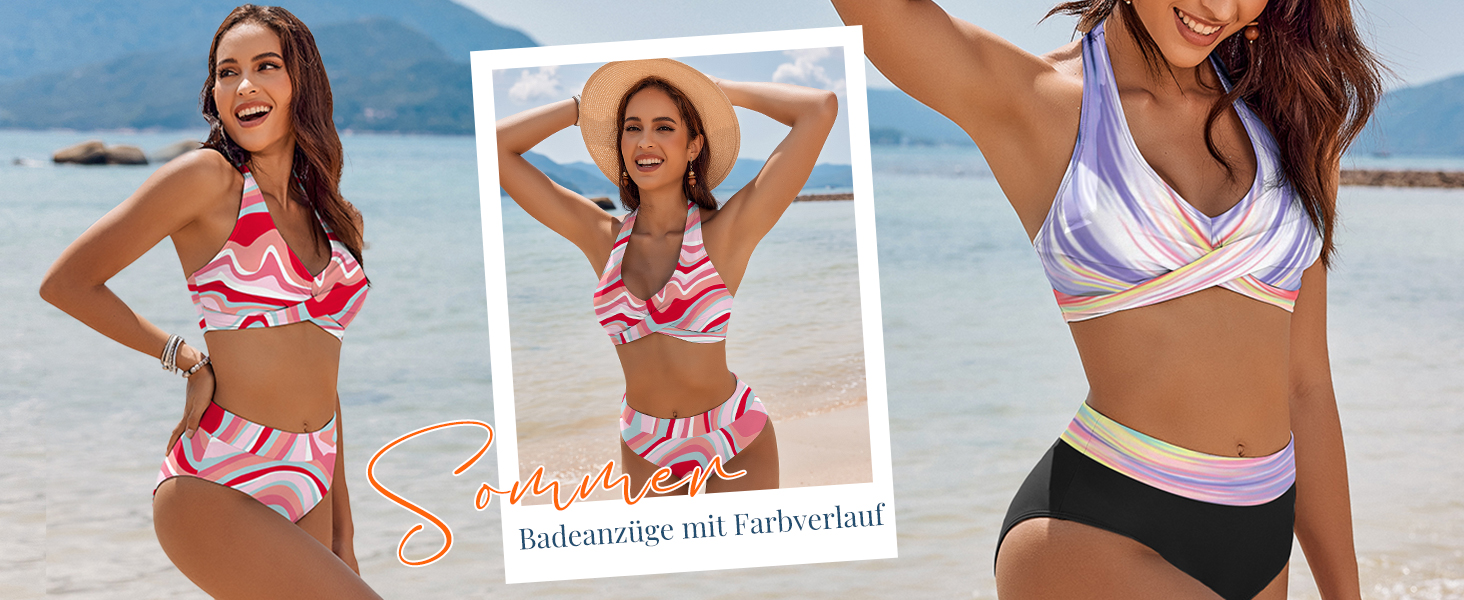 Бікіні Ecouaer для жінок, комплект двочастинний з високою талією, корегуючий животик, купальник з зав'язками на шиї, S-XXL XL, зелений