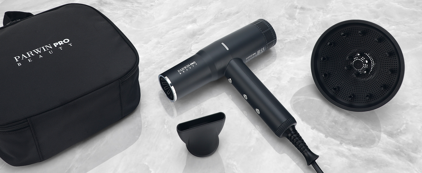 Професійний іонний фен для волосся PARWIN PRO BEAUTY з безщітковим двигуном 110,000 RPM, магнітним дифузором та LCD-дисплеєм, низький рівень шуму, колір Rose/Graphitschwarz