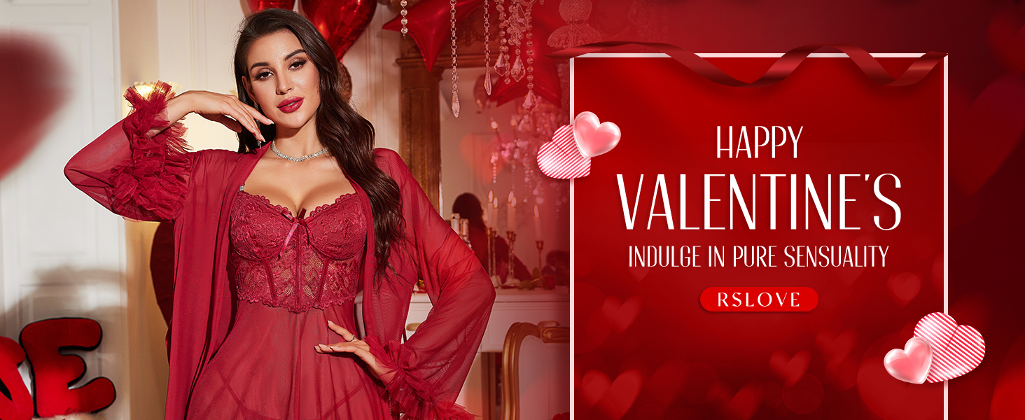 RSLOVE Комплект сексуальної білизни для жінок - мереживний комплект ніжної піжами, халат, 2-частинний неглиже, нічна сорочка, чорний M