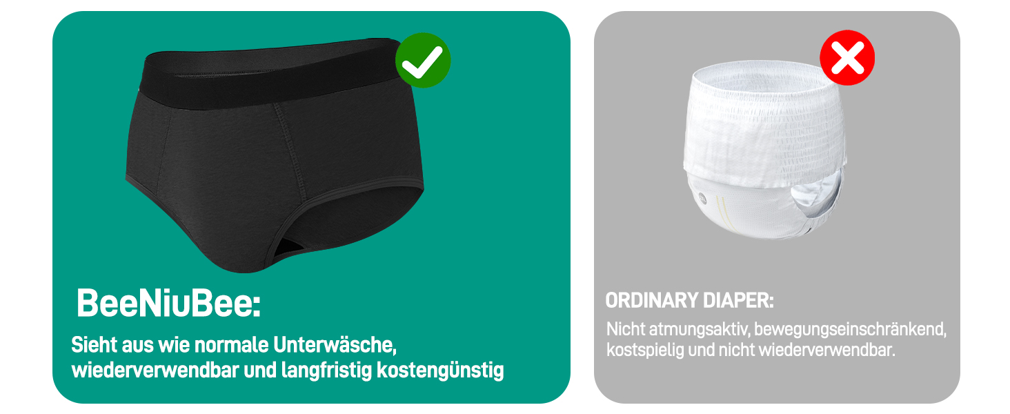 Труси для чоловіків BEENIUBEE від нетримання, 3 шт., бавовна, вбудований всмоктуючий шар 150 мл, багаторазові, витривалі, чорний, L
