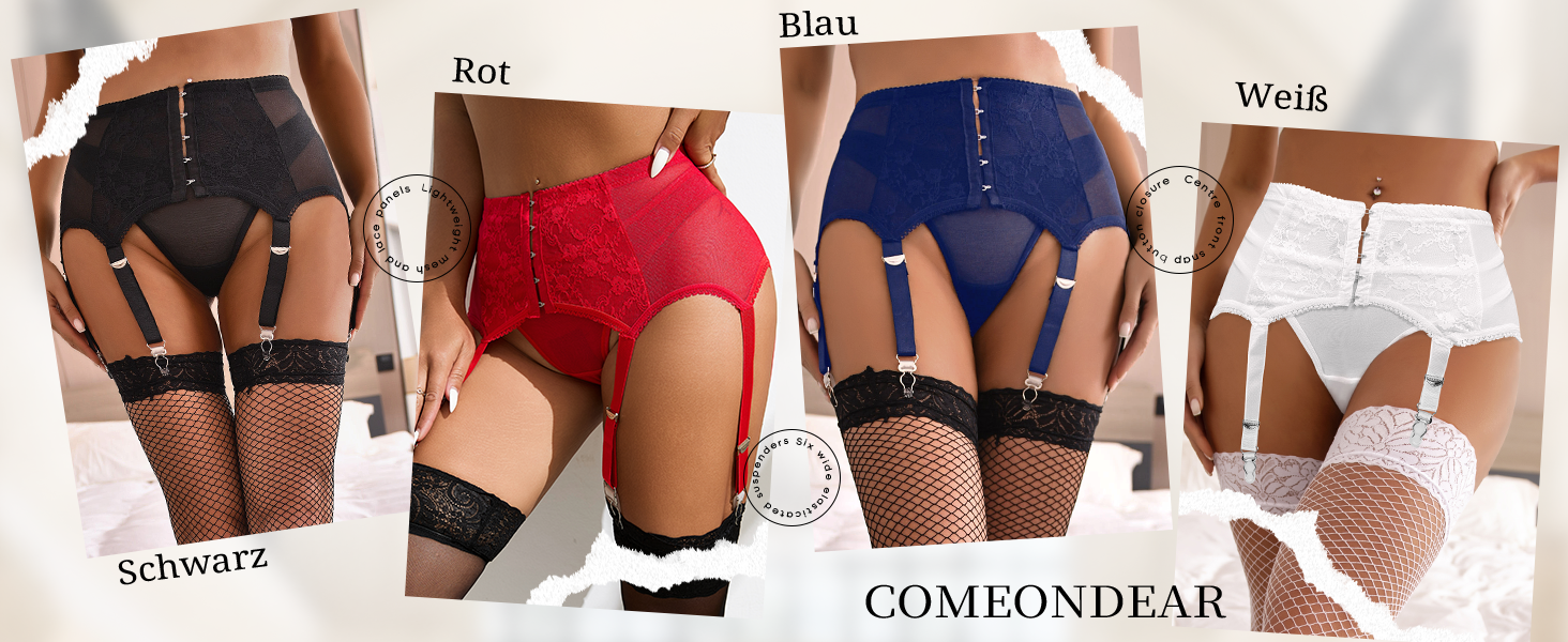 Жіночий корсет-стрінг з широкими стріжками ComeOnDear. Комплект сексуальної білизни з стріжками, стрінг-стріжками та металевими кліпсами. Розміри M-L.