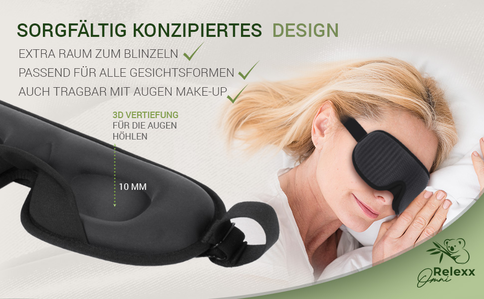 Маска для сну 3D з ефектом пам'яті (Memory Foam) для жінок та чоловіків, світлоізолююча м'яка пов'язка на очі з дорожнім чохлом, чорна