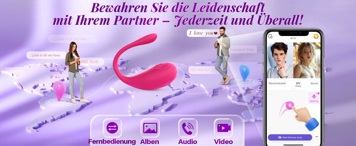 Вібратор KI-Sync Liebeskugeln для жінок, анальні дилдо-вібратори, комплекти для стимуляції клітора, 9 режимів, анальний плагін, стимулятор для G-точки (магента, універсальний розмір)