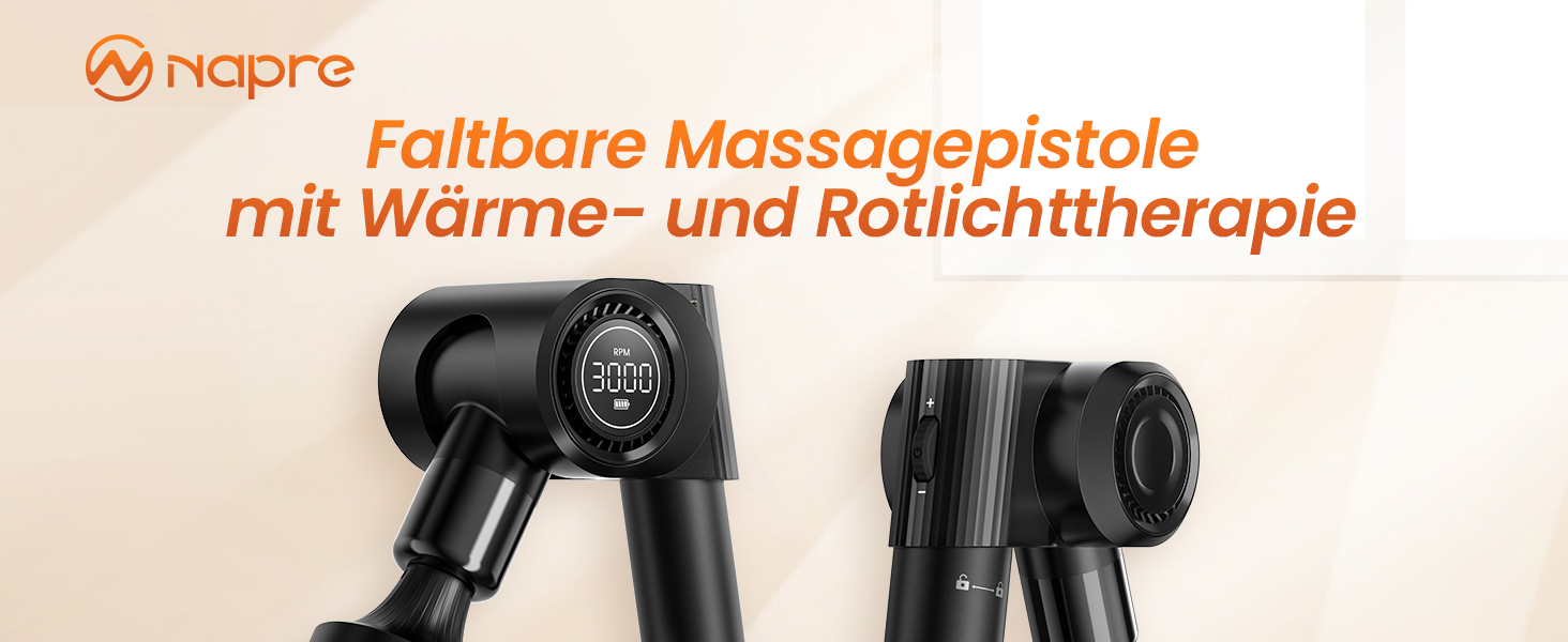 Перкусійний масажер Napre Massage Gun з функцією підігріву та охолодження, складаний масажний пістолет для м'язів спини та плечей, 32 рівні швидкості, 5 кутів нахилу, чорний