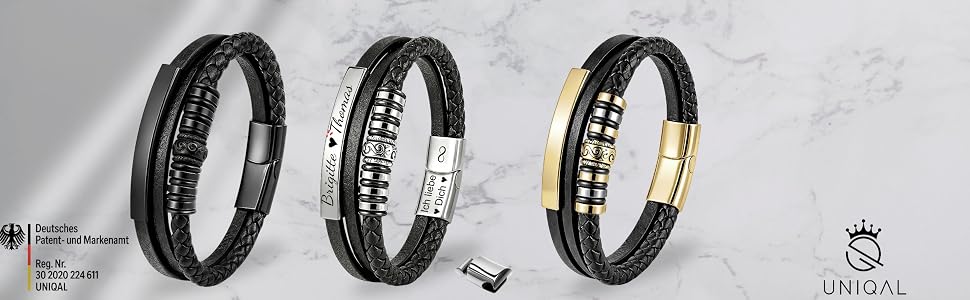 Чоловічий шкіряний браслет UNIQAL 'PLATE' зі сталі та натуральної шкіри, 19 см, у подарунковій коробці