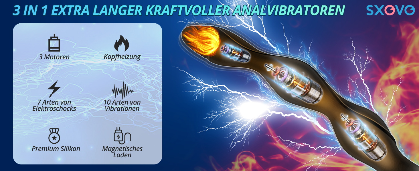 Анавібратор SXOVO з нагріванням, електростимуляція, 10 режимів вібрації та 5 режимів розряду. Підходить для чоловіків, жінок, пар. Матеріал: силікон.