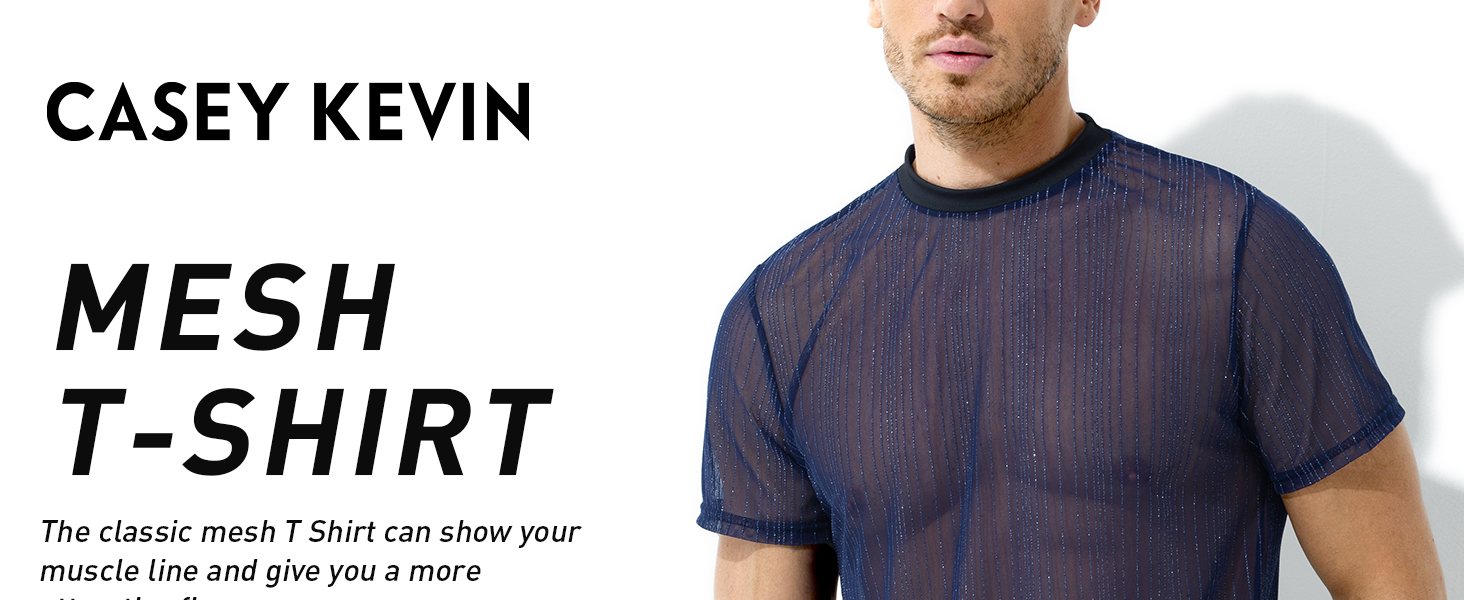 Чоловіча футболка Casey Kevin Herren з прозорою тканиною, коротким рукавом, чорна - Sparkle & Shine