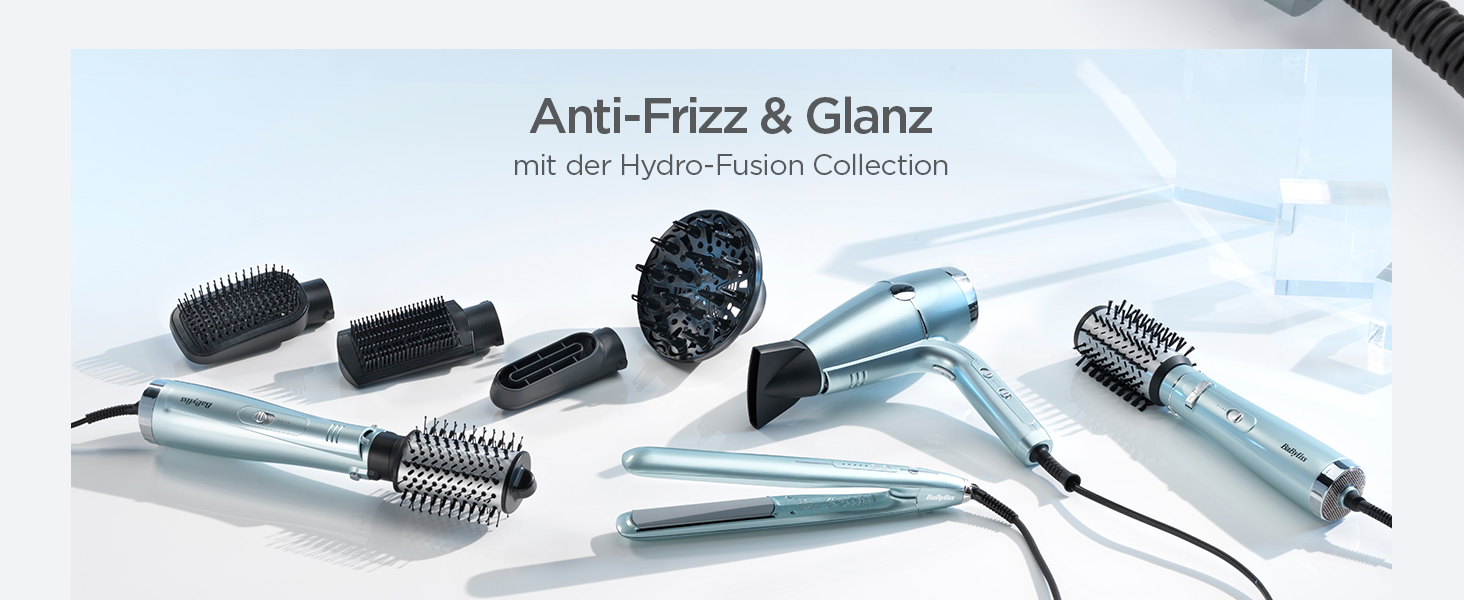 Професійний іонний фен BaByliss Hydro-Fusion 2100W з дифузором та концентратором, плазма-технологія для блиску та гладкості волосся, 3 режими температури, 2 швидкості, синій, D773DE