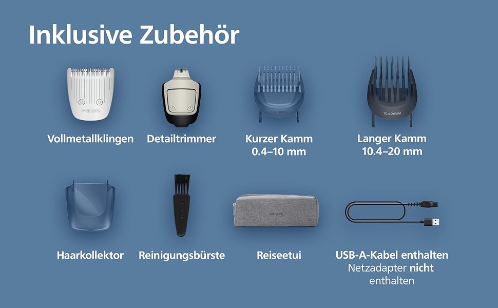 Тример для бороди Philips Beardtrimmer 5000 BT5765/15: самозаточувальні металеві леза, 40 налаштувань довжини, технологія BeardSense, водонепроникний, з кейсом для подорожей