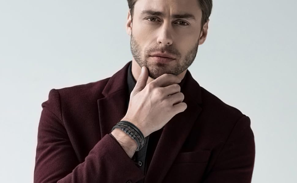 Чоловічий шкіряний браслет плетений, чорний (21 см) — стильна прикраса на подарунок чоловікові, батьку або хлопцю