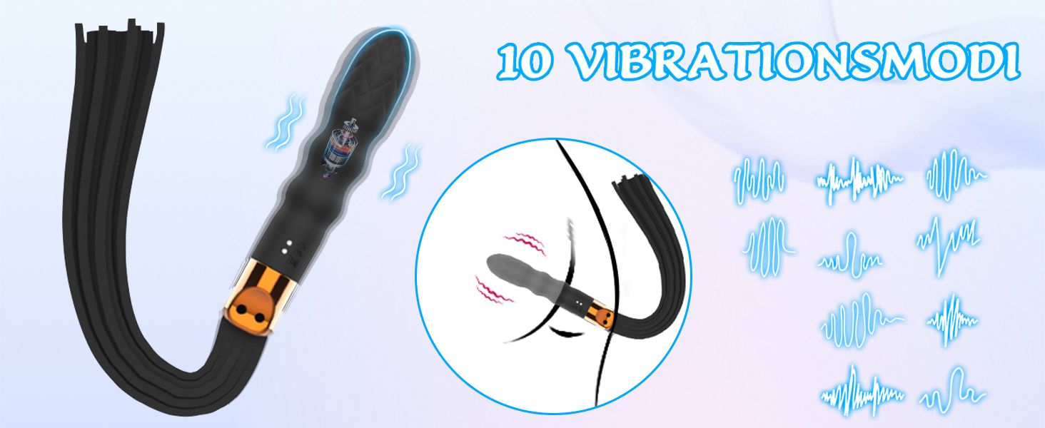 Вібратор та батіг з шкіри, флогер, 2-в-1 для еротичних ігор SM, рольових ігор та бондіджу. 10 режимів вібрації, секс-іграшки для жінок та пар