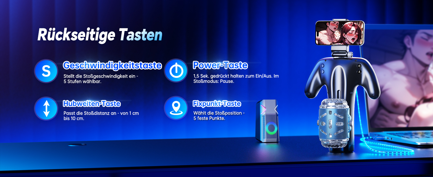 Електричний мастурбатор для чоловіків з тримачем для телефону та двосторонніми кнопками, 5 режимів, 1-10 см хід, мастурбатор для чоловіків