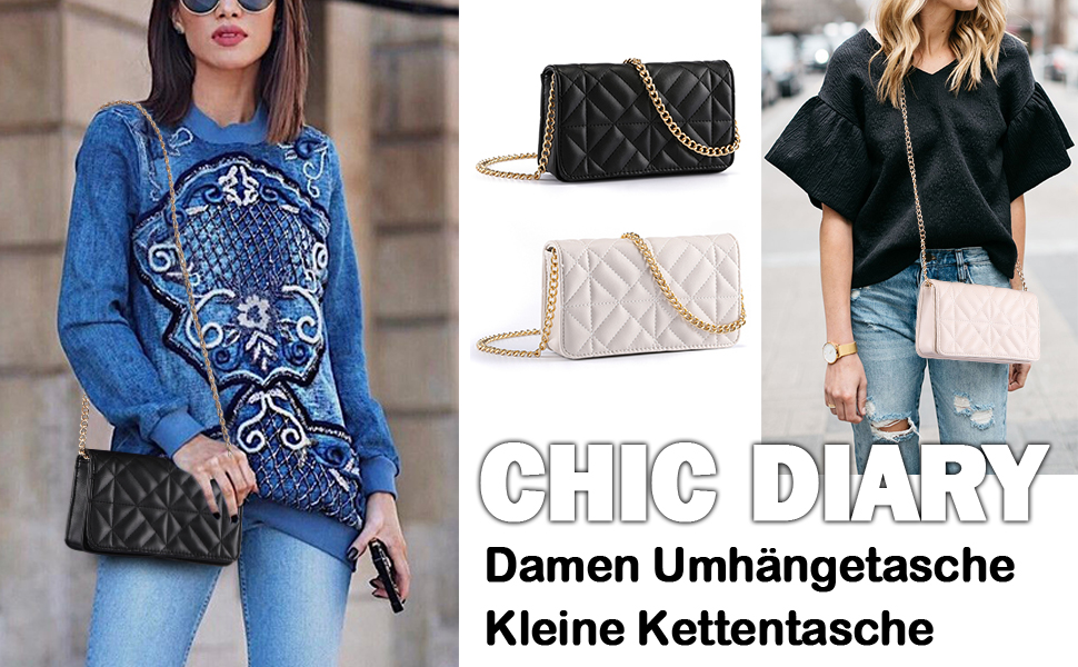 Жіноча міні-сумка через плече CHIC DIARY з екошкіри з ромбоподібним візерунком та ланцюжком, чорно-біла