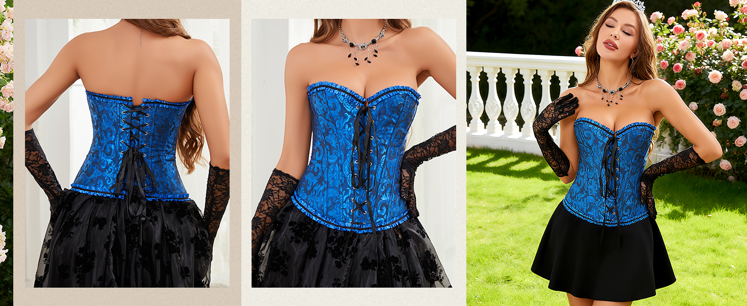 TRIWORKS Корсетний топ для жінок: корсеж, шнурівка, бюстгальтер, корсет, сатин, мереживо, для карнавалу та Різдва, S-XXL, чорний та червоний XL