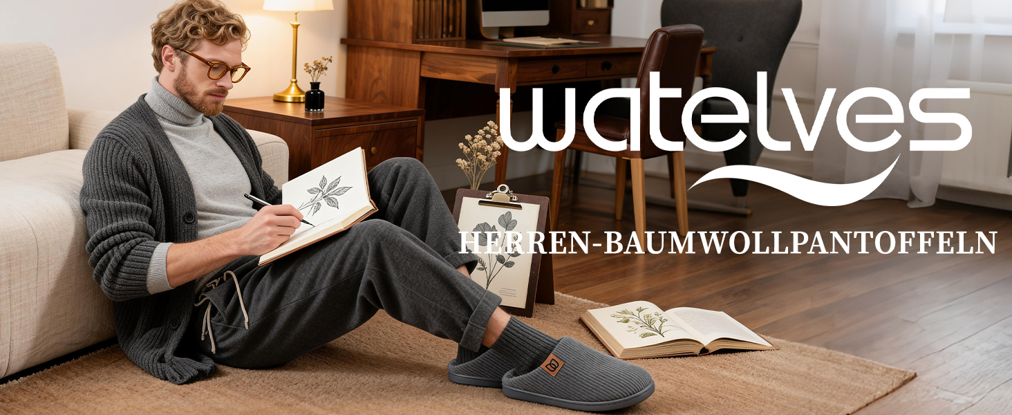 Чоловічі капці WateLves з вельвету та піною Memory Foam, теплі домашні та вуличні тапочки в смужку, сірі, розмір 44/45 EU