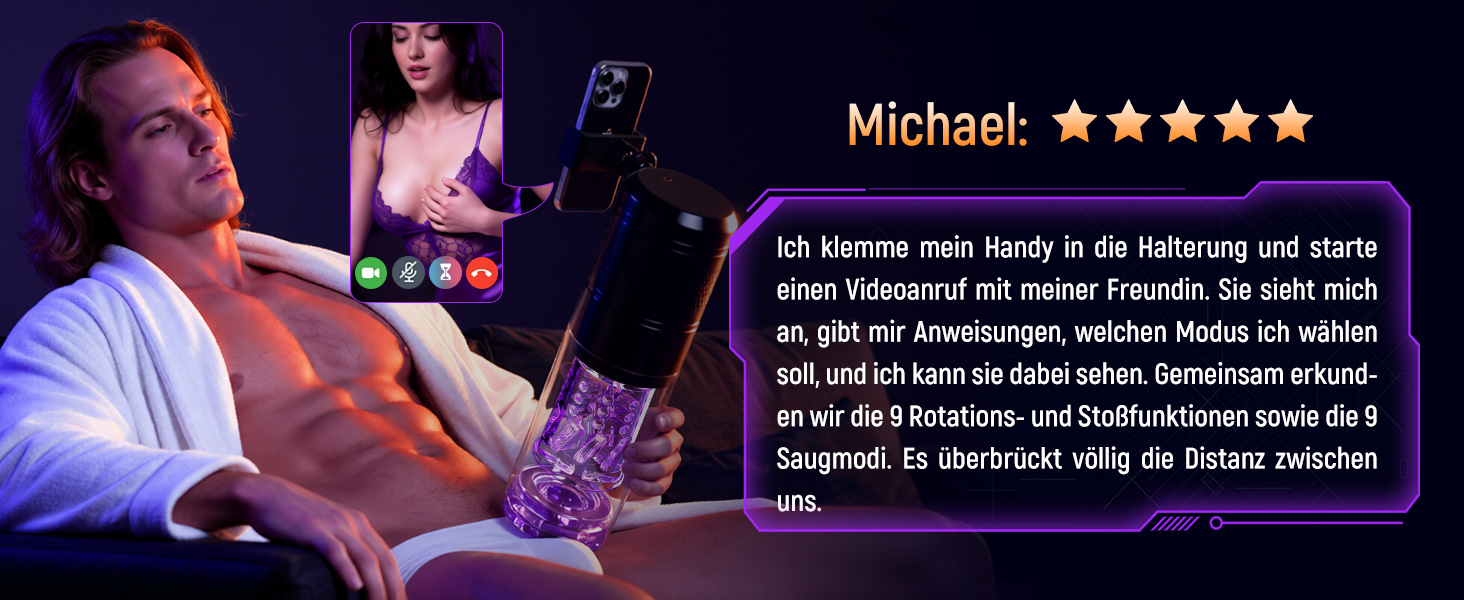 Електричний мастурбатор для чоловіків з 9 режимами, ротацією та вакуумом, з тримачем для телефону та імітацією ротової порожнини