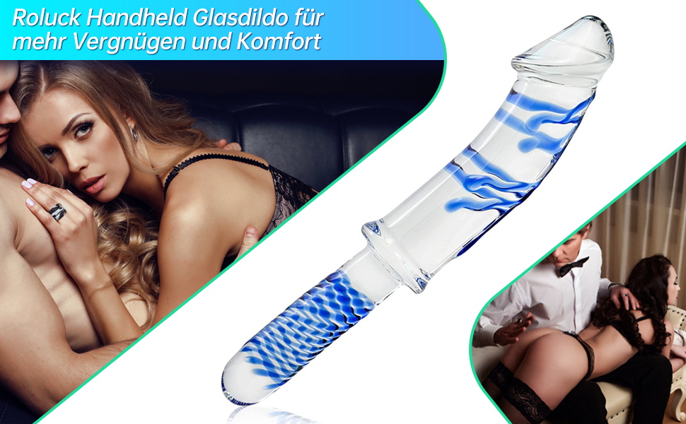 Скляний дилда Roluck з ручкою, кристалічний пеньс, анальний дилда, заглушка для заднього проходу для жінок та чоловіків, секс-іграшка (блакитний)
