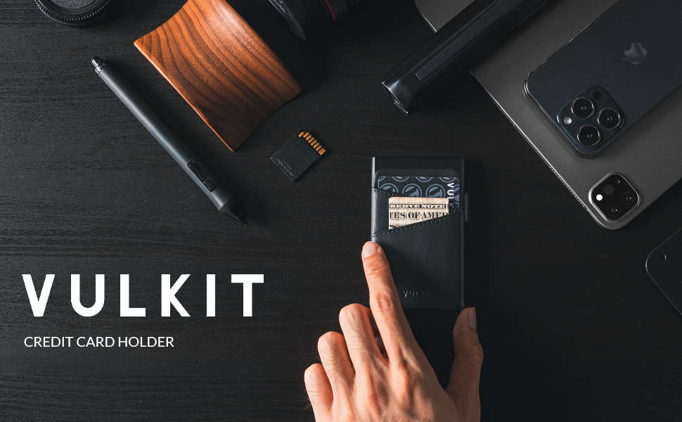 Металевий гаманець для карток VULKIT для чоловіків з шкіряною вставкою, автоматичний Pop-Up механізм, RFID/NFC захист, компактний картхолдер на 5-9 карт, Зелений