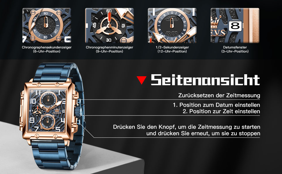 Чоловічий наручний годинник OLEVS Chronograph з шкіряним ремінцем, японський кварцовий механізм, водонепроникний, класичний елегантний стиль (модель 2958, чорний)