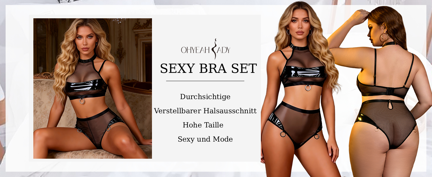 Сексуальна спідня білизна Ohyeahlady з шкіри та сітки, великі розміри, комплект для рейву, прозорий топ та шорти, чорний (упаковка поштучно) XXL