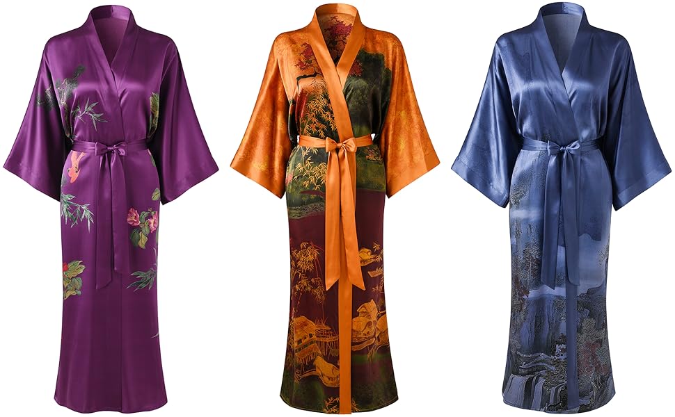 Шовковий халат-кімоно Ledamon для жінок, 100% шовк, квітковий дизайн, універсальний розмір, чорний колір