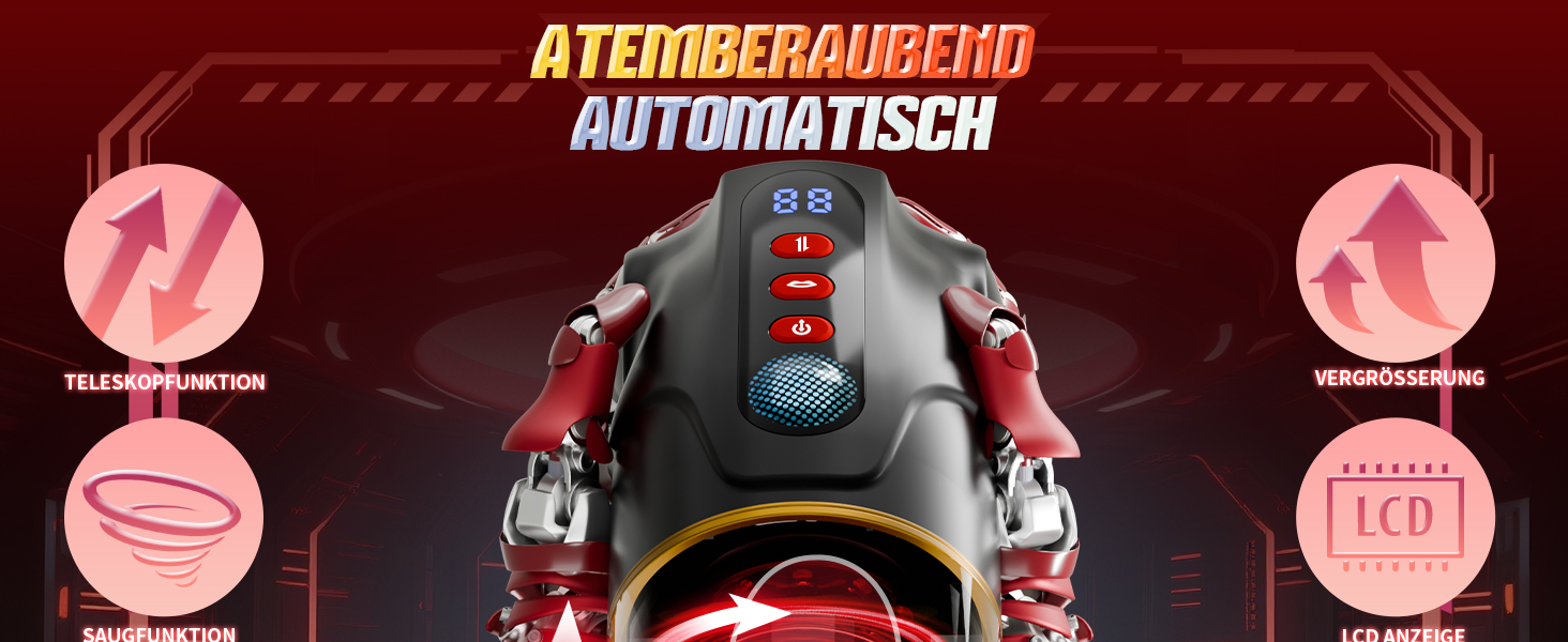 Іграшка для чоловіків 3-в-1 з LCD-дисплеєм: мастурбатор з телескопічною функцією, ротацією та насосом