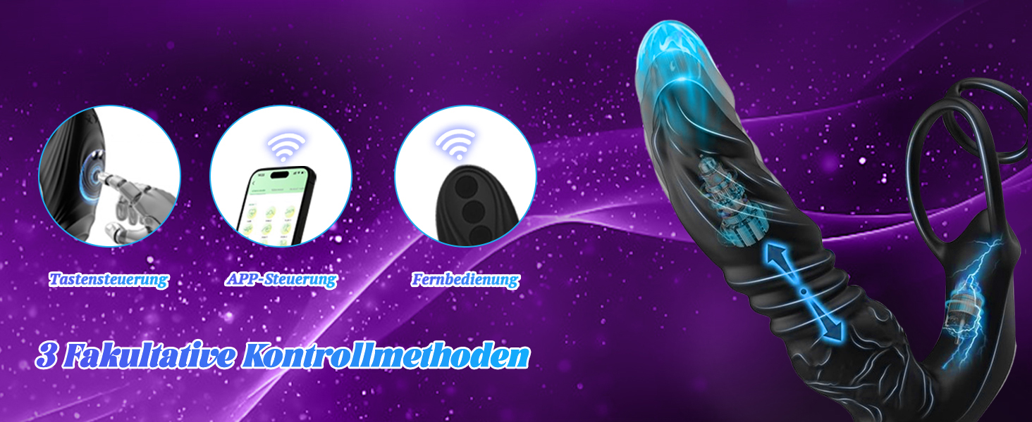 Анальні вібратори TDLPlus з 9 телескопічних та 9 режимів вібрації – ергономічний анальний дildo та анальний плагін для стимуляції простати, з подвійним кільцем для пеніса, секс-іграшки для чоловіків та пар