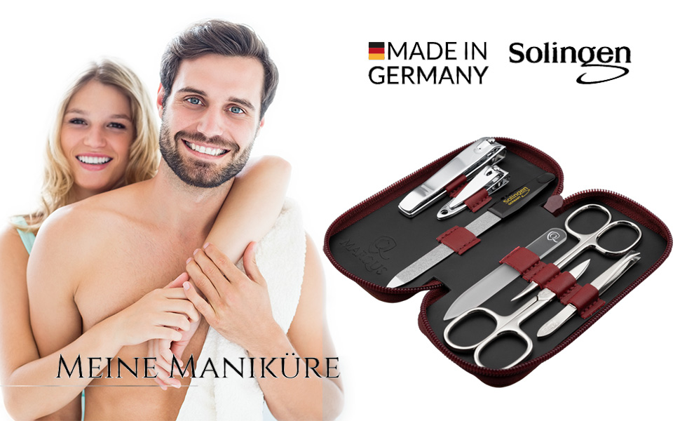 Манікюрний набір marQus для жінок та чоловіків, Solingen Made in Germany, 7 предметів зі скляною пилкою та шкіряним чохлом, червоний