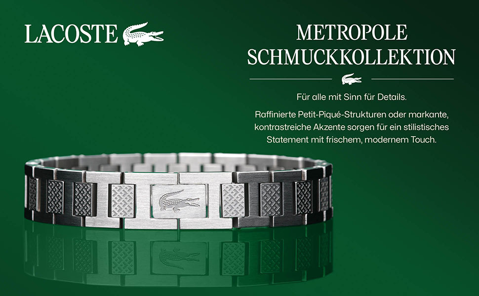 Жіночий браслет Lacoste колекції METROPOLE з застібкою-карабіном та візерунком petit piqué, золотистий