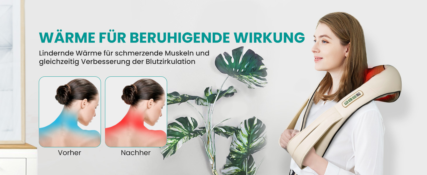 Масажер для шиї та плечей Nekteck 3D Shiatsu з підігрівом, глибокий тканинний масажер для спини та ніг для зняття м'язового болю (Бежевий)
