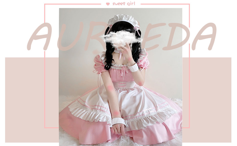 Костюм французької служниці Аніме: комплект для косплею, рожевий, розмір M