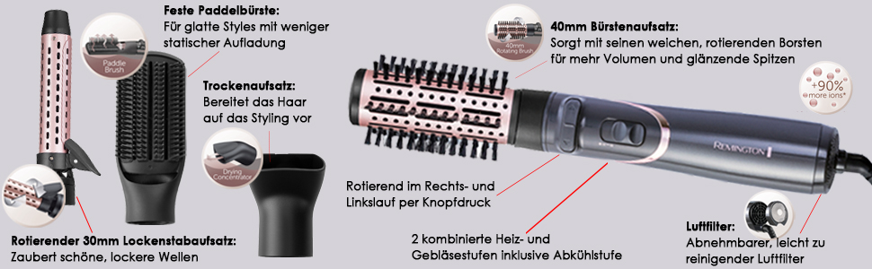 Фен-щітка для волосся Remington Curl-Straight D5707 з іонізацією, 2200 Вт, набір для завивки та випрямлення (дифузор, концентrator, кругла щітка 45мм)