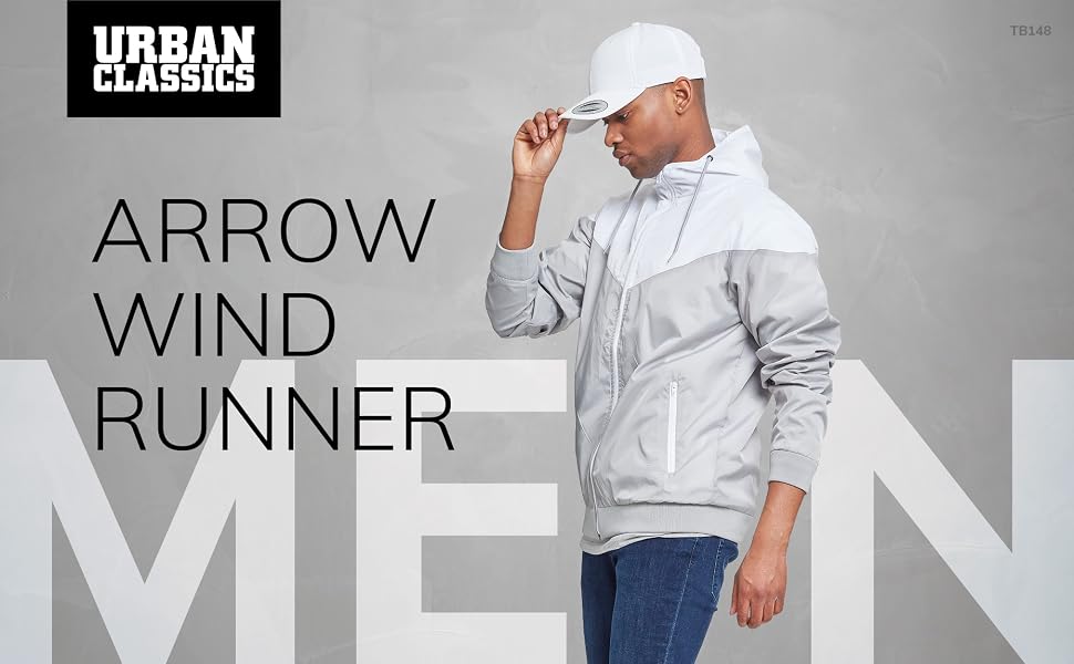 Чоловічий віндбрейкер Urban Classics Arrow Windrunner з капюшоном, демісезонна куртка з кольоровими блоками, чорно-біла, розмір M