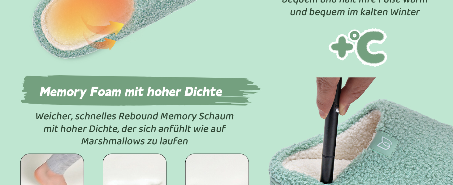 Жіночі зимові капці WateLves з ефектом пам'яті (Memory Foam), теплі та м'які тапочки з штучним хутром, протиковзкі домашні капці на плоскій підошві, зелені, розмір 38/39 EU