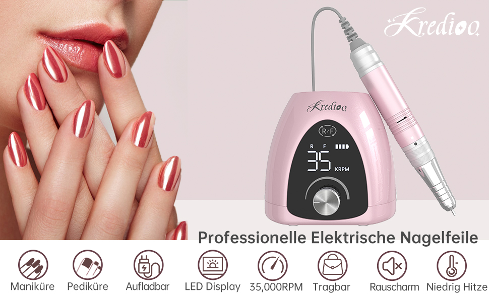 Апарат для манікюру та педикюру електричний Nagelfräser 35000 об/хв, акумуляторний фрезер з LED-дисплеєм, педаллю та набором 6-в-1 для гель-нігтів, салонів та початківців