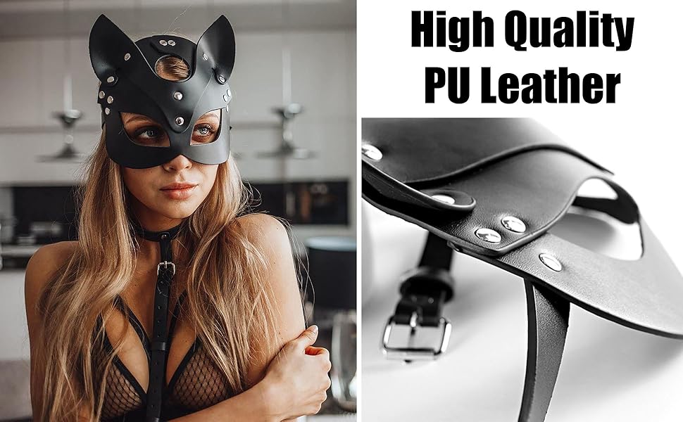 Маска для обличчя SINSEN з екошкіри у вигляді кота - сексуальний аксесуар для косплею, Хелловіну, вечірок та карнавалу, чорна