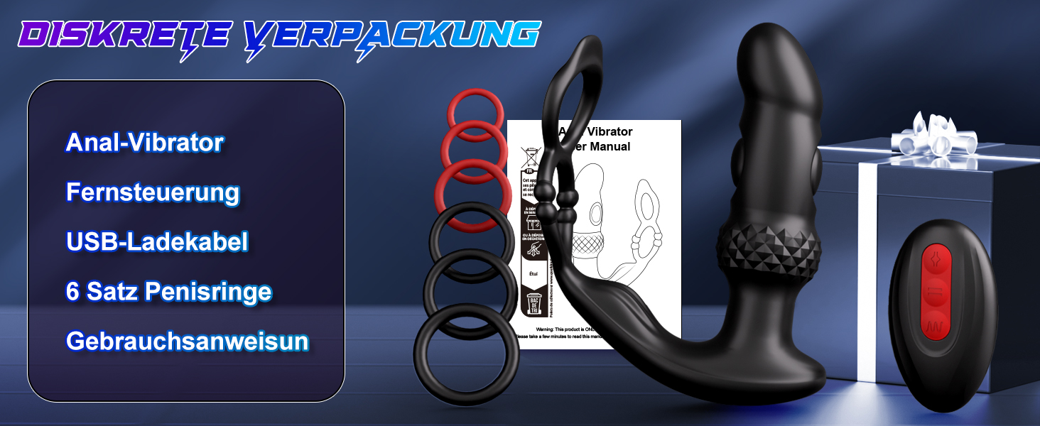 Анальний вібратор для чоловіків з пультом керування та кільцями для пеніса - 7 режимів вібрації, 3 насадки