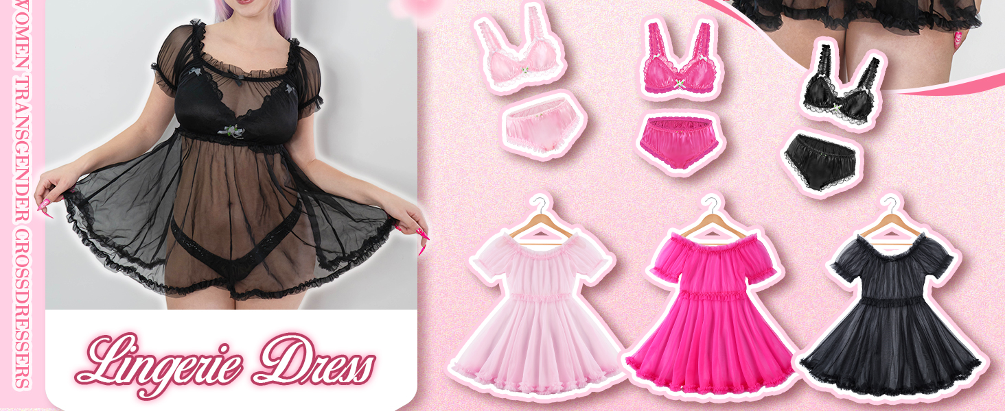 Прозора мереживна сукня-боді LittleForBig для дорослих та трансгендерів (Чорний, XXL)