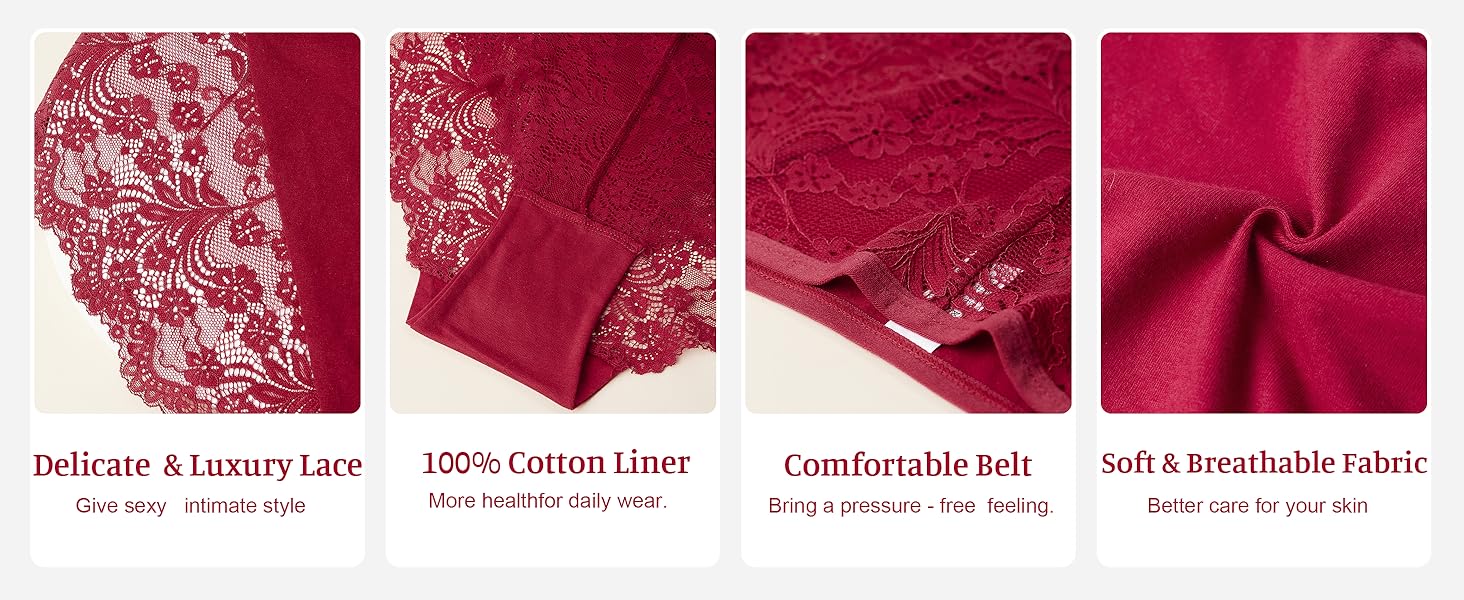 Сліпекс жіночі мереживні, безшовні, великі розміри, 6 шт. (чорний*2, червоний*2, рожевий*2)