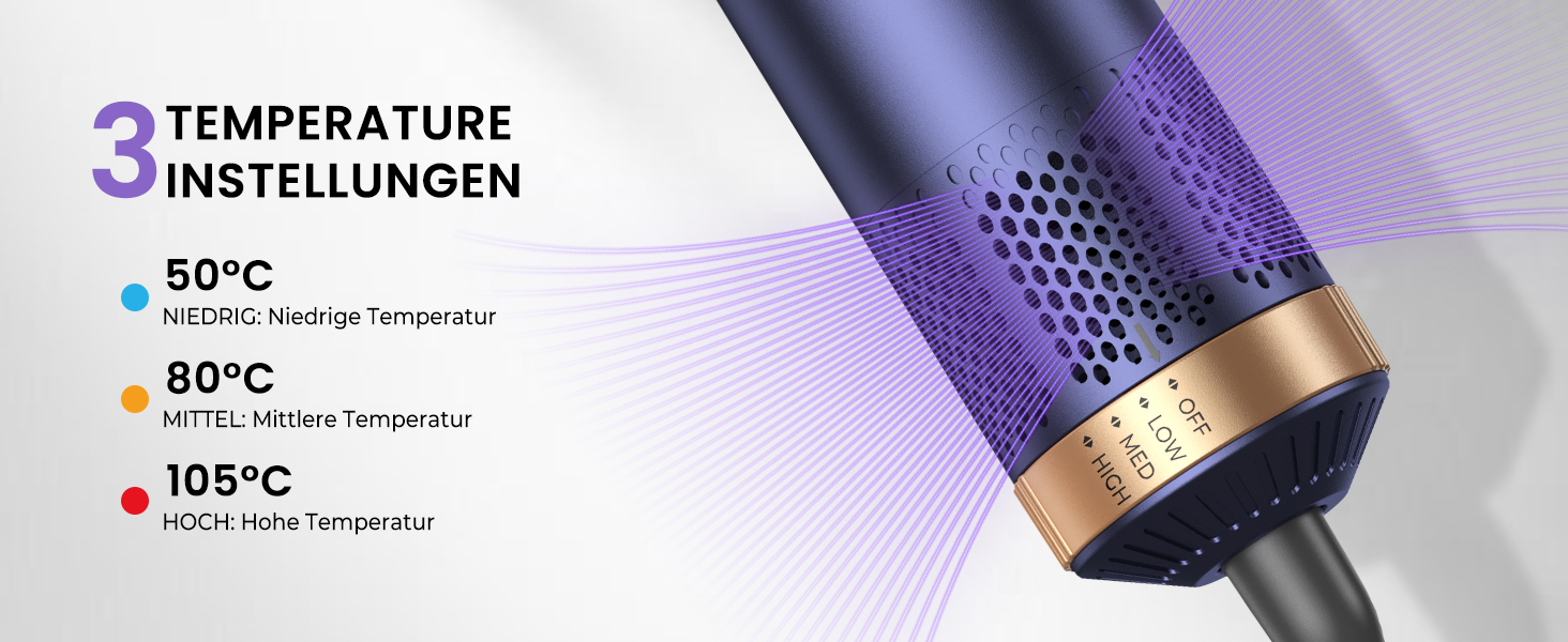 Мультистайлер для волосся 5 в 1 MogaWave Airstyler Pro 1000W: фен-щітка, плойка для локонів з іонізацією, набір для об'єму та укладки (фіолетовий)