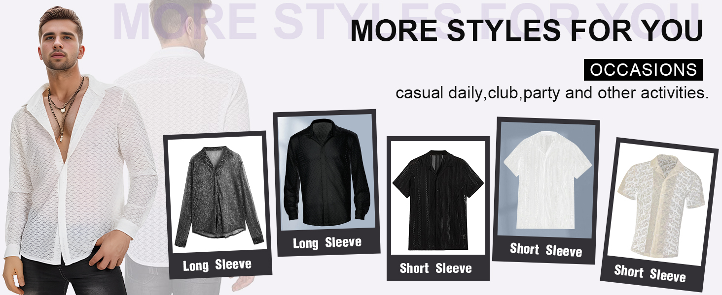 Чоловіча прозора блуза з довгим рукавом Panegy, мереживна сорочка, сітчаста, облягаюча, чорна, розмір L