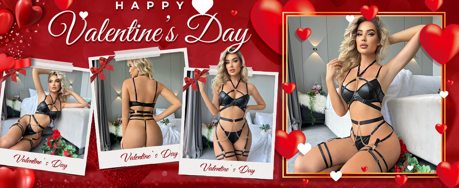 Жіночий комплект спідньої білизни RSLOVE з бретельками - Сексуальна білизна бюстгальтер та труси, 6 предметів, чорний колір