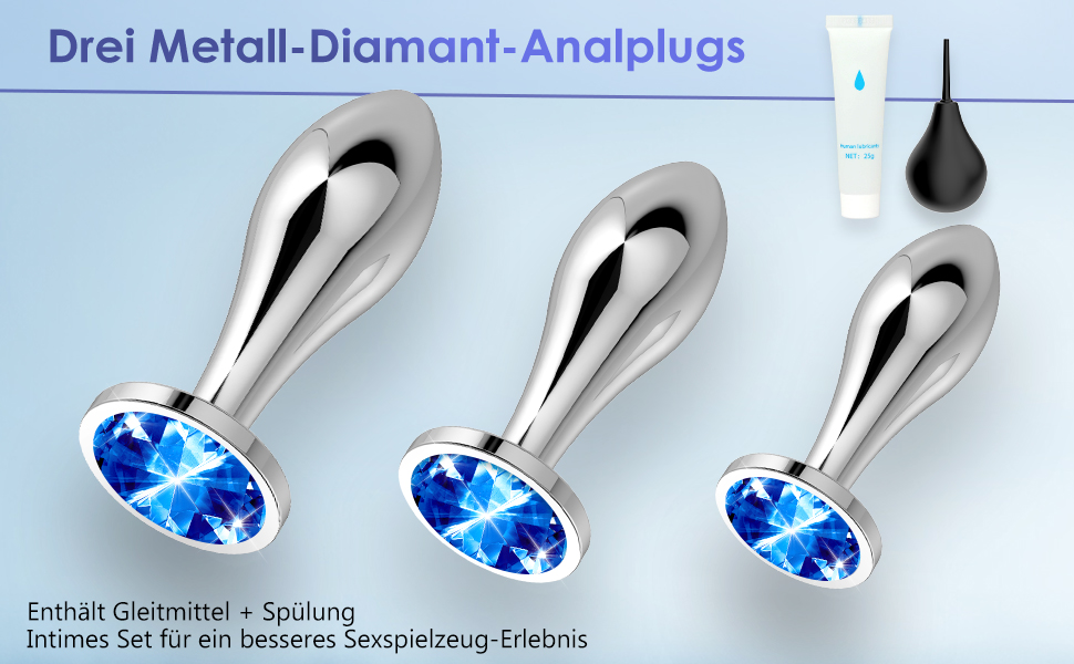 Набір металевих анальних пробок 3 шт. з кристалічною алмазною накінечкою. 3 розміри (малий, середній, великий). Безпечний медичний метал, для початківців та досвідчених, для пар. Анальні іграшки для чоловіків та жінок