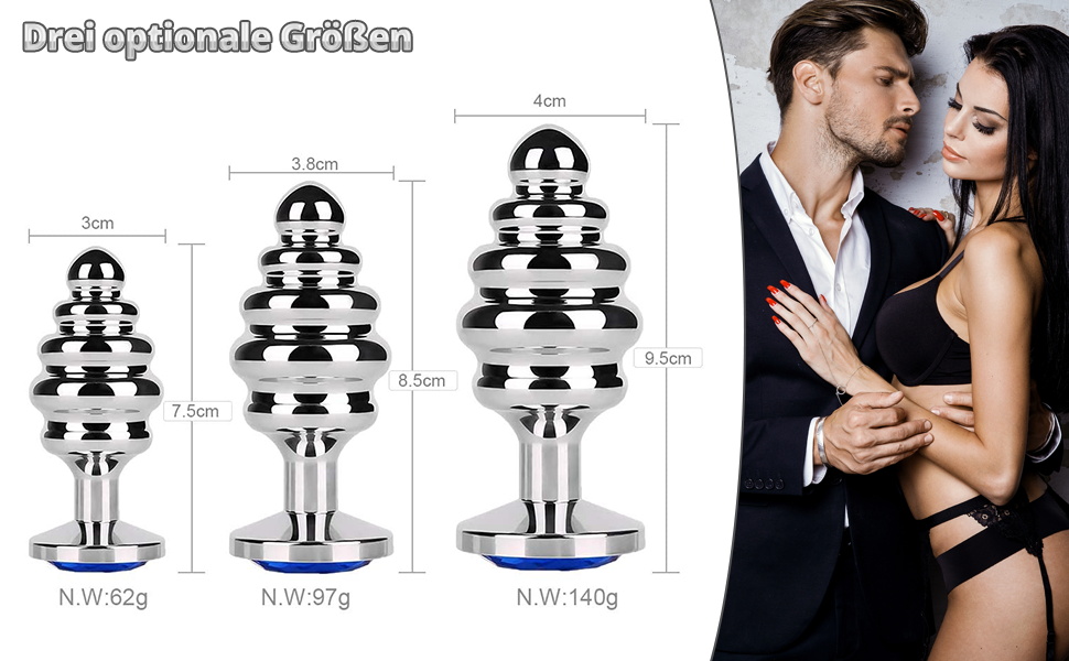 Набір анальних пробок SXOVO (великий + середній + малий) з металу та інкрустацією камінням для чоловіків та жінок