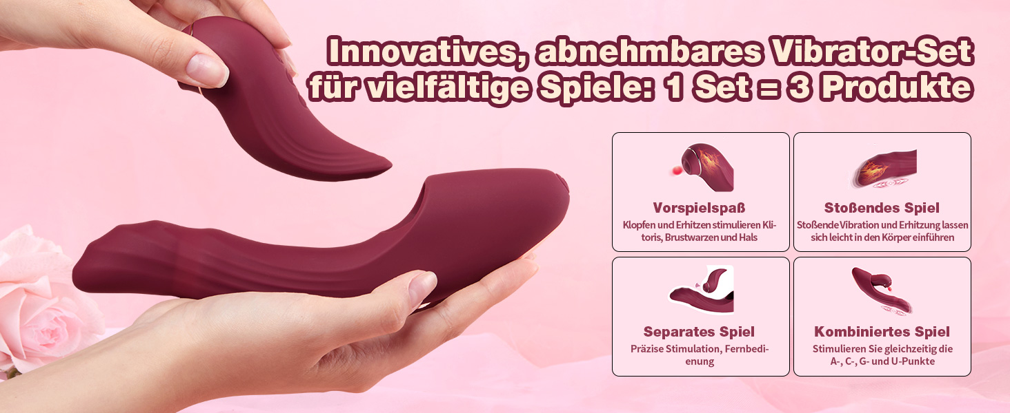 Вібратор для жінок 5-в-1 з керуванням через додаток, стимуляція G-точки та клітора, 7 режимів, нагрів до 42°C, комплект