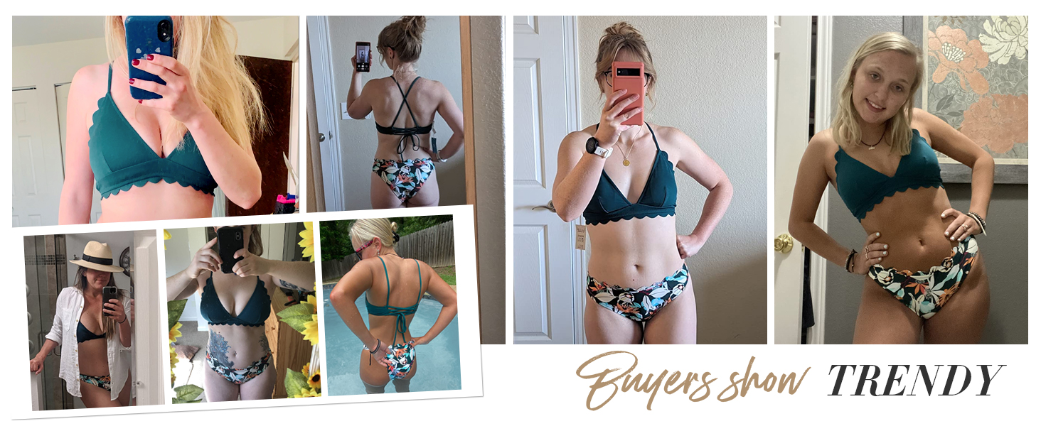 CUPSHE Bikini Set: двокомплектний купальник з мушлею, тропічний принт, зелений