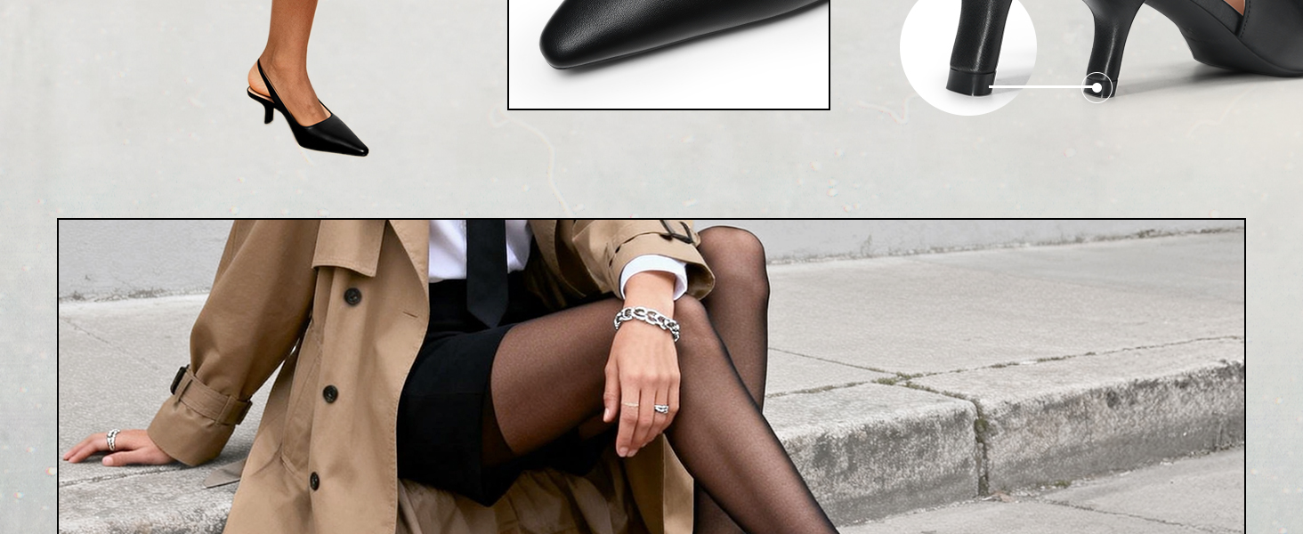 Жіночі туфлі-човники Dream Pairs на низьких підборах (kitten heels) з відкритою п'ятою, чорні, екошкіра, розмір 40 EU