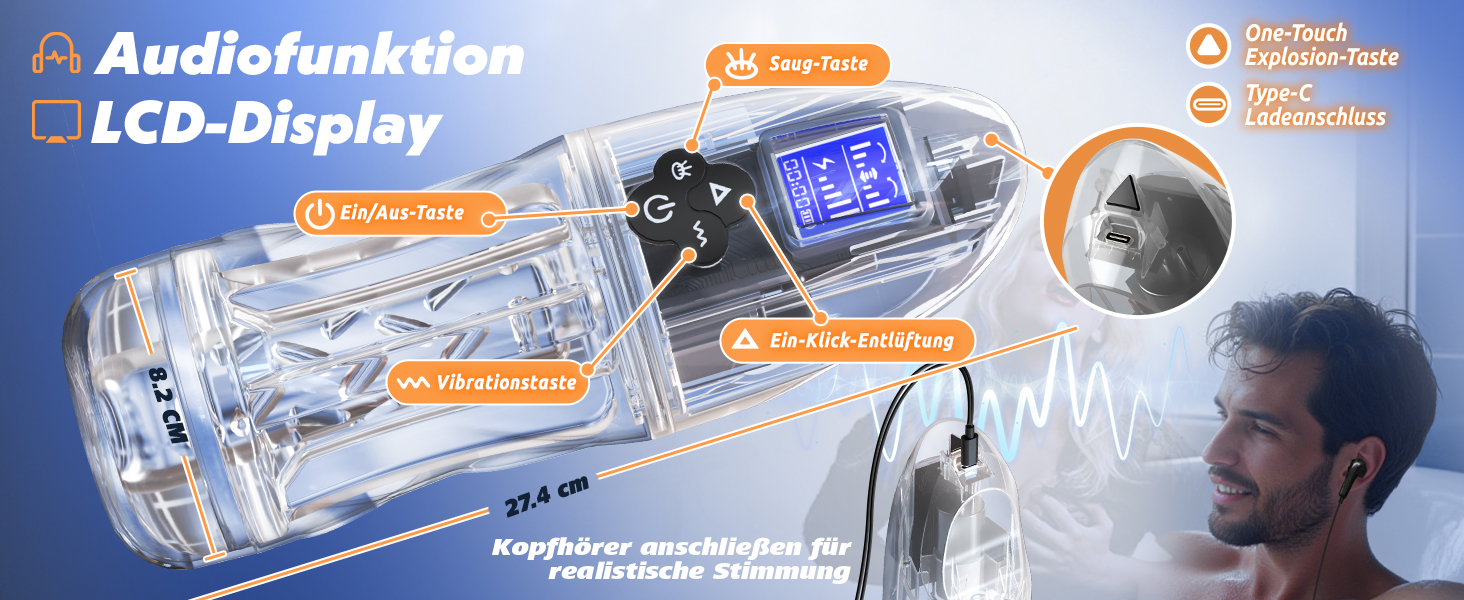 Електричний масажер для чоловіків з 7 режимами та 10 вібраціями. Іграшка для дорослих, прозора, 3D-дизайн. Тренажер для пеніса, сексуальна іграшка для чоловіків