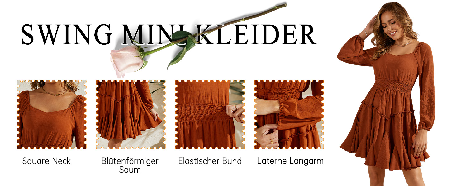 Сукня жіноча Beluring з довгим рукавом, квадратний виріз, висока талія, міні, бавовна, чорна