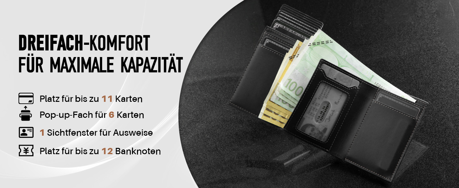 Чоловічий гаманець зі смарт-відділенням, RFID-захистом та вікном для фото, портмоне з монетницею та 6 слотами для карт (Чорний/Помаранчевий)